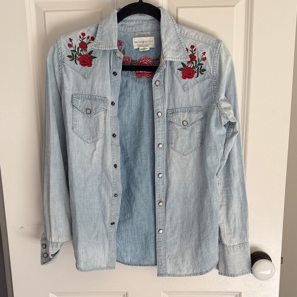 Denim & Supply Ralph Lauren Light Blue Embroidered Button Down Shirt